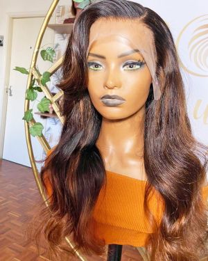 The Marigold – 20″ Body Wave Human Hair Wig with Brown Highlights